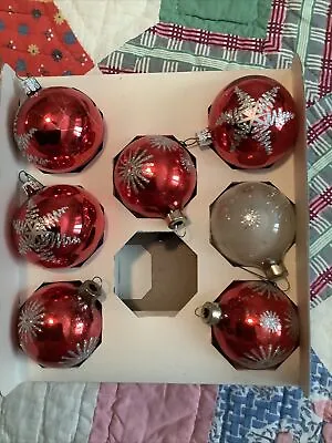 $13 • Buy Vintage Pyramid Red Sparkle Glitter Glass Balls Christmas Ornaments Small 2”