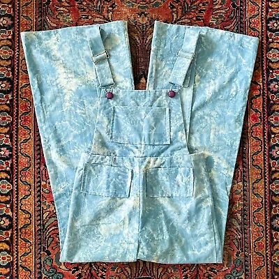 Vintage 60s 70s Teal Homemade Bell Bottoms Overalls Flared Hippie Disco Mod S/M • £111.91