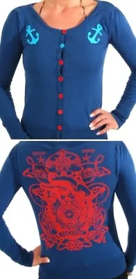 IRON FIST Set Your Sails Women Navy Cardigan Vintage Old School Tattoo Jumper M • £6.50