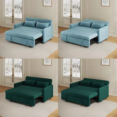 54in Modern Velvet Convertible Sleeper Sofa Bed Loveseat Couch W/ Pull-Out Bed • $529.99