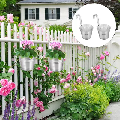 2 Hanging Galvanized Metal Wall Planters For Outdoor Farmhouse Decor-XL • £11.99