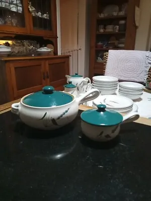 DENBY GREEN WHEAT CASSEROLE DISH Signed 8  And 4  Lidded Dish Lovely Condition  • £11