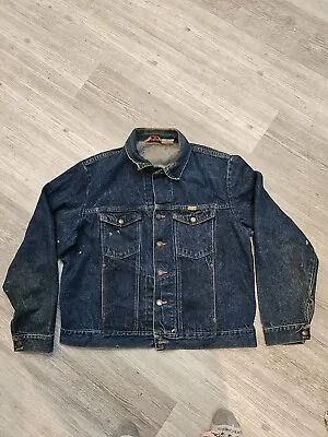 Rustler Jean Jacket Men's XL Dark Wash Denim Made In USA Front Button Up Vintage • $19