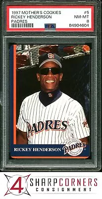 1997 Mother's Cookies Padres #5 Rickey Henderson Hof Pop 3 Psa 8 • $0.99