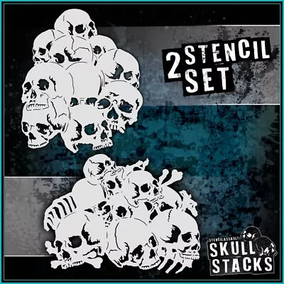 Skull Stack Double Set #1 - Skull Pile Airbrush Stencil Template • $17