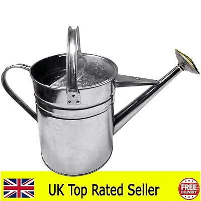 Galvanised Watering Can 9L Metal Watering Can 2 Gallon With Removable Brass Rose • £18.95