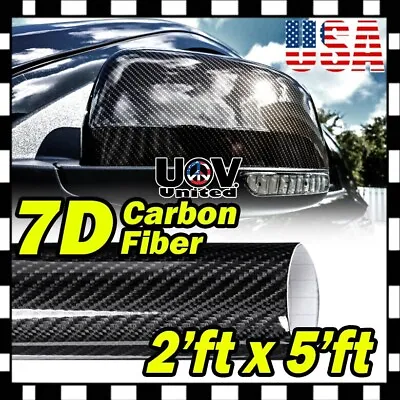 $13.40 • Buy 2ft X 5ft 7D Premium Hi Gloss Black Carbon Fiber Vinyl Wrap Bubble Free Release