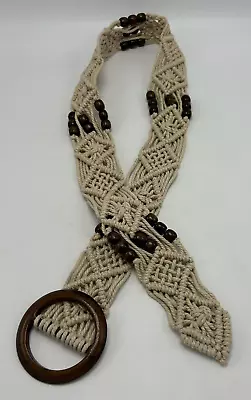 Macrame Belt Woven Wood Beads Plastic Buckle Bohemian Hippie Boho 70's Look Read • $11.99