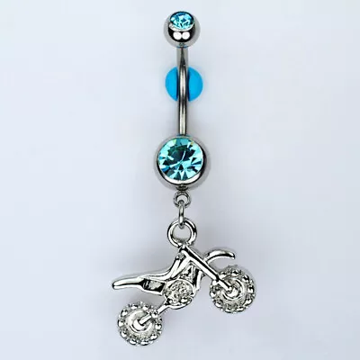 Motocross Dirt Bike Dangle Belly Ring AQUA Yamaha Suzuki MX Navel Jewelry (E6) • $8.69