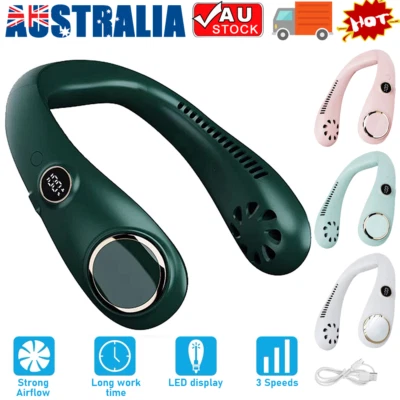$20.59 • Buy Neck Fan Bladeless Hanging Air Cooler USB Rechargeable Portable 3 Speed LED AU