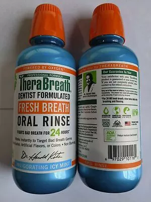 $27.99 • Buy 2 PACK TheraBreath Fresh Breath Oral Rinse, Ice Mint 16 Oz