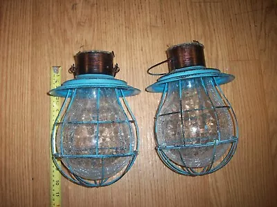 Pair Vintage Candle Lanterns With Crackle Glass Or Electrify Them • $19.99