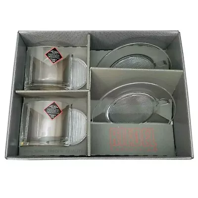 Riedel Cappuccino Glasses Cups Saucers Art Deco Crystal Set Of 2 Each NEW In Box • $29.95