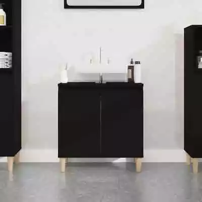 Bathroom Sink Cabinet Storage Vanity Unit Wooden Organiser Sturdy & Stable Black • $87.95