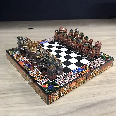 Handmade Chess Set Aztec Mayan Incas VS Spanish Conquistadors Vintage 8”X8”  • $39.99