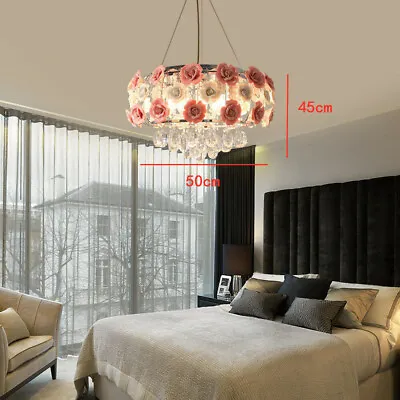 $110 • Buy Pink Rose Flower Crystal Chandelier Ceiling Light Pendant Lamp For Girls Bedroom