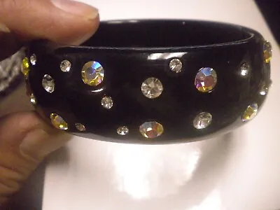 Vintage Cuff Bracelet With Ab Crystal All Around Beautiful Black • $6.95