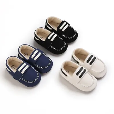 Newborn Baby Boy Pram Shoes Infant Soft Sole Boat Shoes PreWalker Trainers 0-18M • £4.99