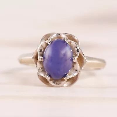 Vintage 14k White Gold Synthetic Star Sapphire Flower Setting Ring Size 4.5 • $164.50