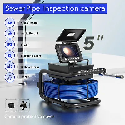 50M Pipe Inspection Camera+Self-Leveling 512HZ+DVR Drain Sewer Camera 5''Monitor • $497.41