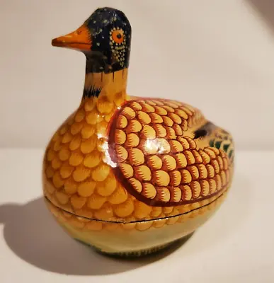 Vtg Kashmir India Handcrafted Painted Paper Mache Lacquer Mini Trinket Box DUCK • $9.77