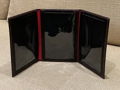 LINKS OF LONDON Black Leather & Red Stitching Tri-fold Photo Frame Three 12x8Cms • £23.99