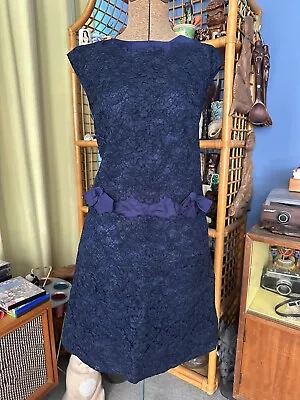 Navy Blue French Lace 1950s Vintage Dress And Coat Set 42  • $79.99