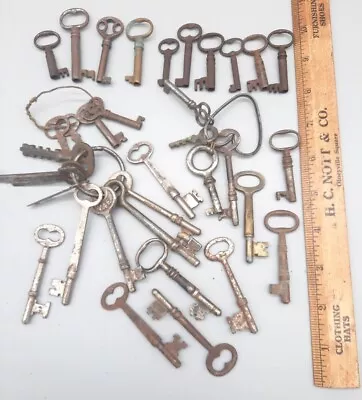 34 Antique Skeleton Keys Key Lot   Russell & Erwin-Lockwood Open & Closed Barrel • $15.50