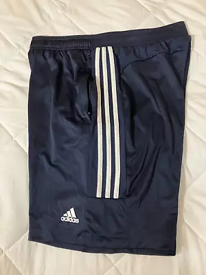 Men's Adidas Aeroready Navy Blue Athletic Shorts Zip Pockets Large • $18.99