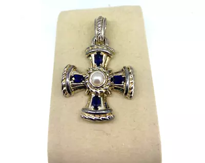 Vintage Judith Ripka Sterling Silver Maltese Cross With Sapphires/pearls • $90