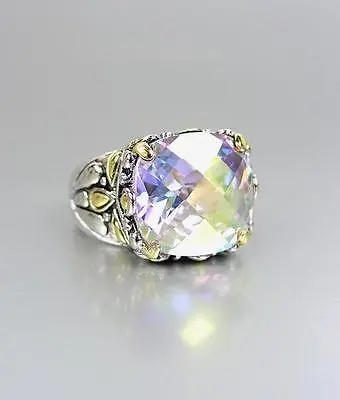 NEW 18kt Gold Plated Iridescent Aurora Borealis Crystal Balinese Filigree Ring • $34.39