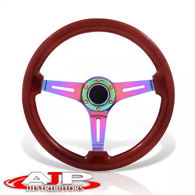 Deep Dish 6-Bolt Brown Wood Neo Steel Steering Wheel + Horn Universal 350mm 14  • $54.99