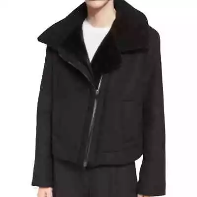 Vince Womens Black Shearling Fur Lined Wool Moto Jacket Size M • $195