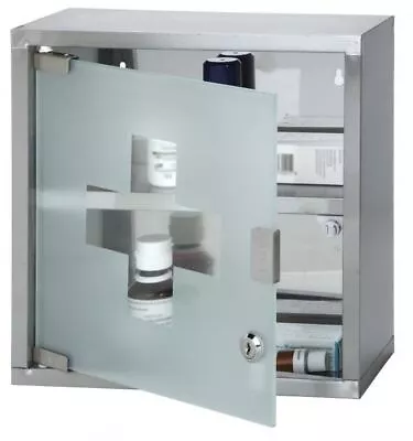 Medicine Cabinet Stainless Steel With Glass Door 30X12X30CM • £19.30