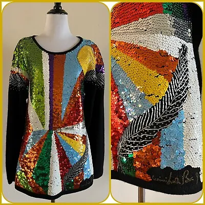 VTG Pop Art NEIMAN MARCUS Sequin Sparkle Pullover Holiday Christmas Sweater S • $40.05