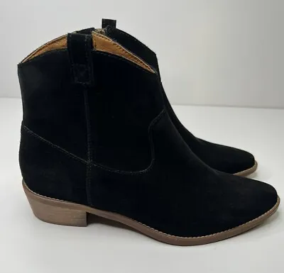 Madewell Barnwood Ankle Boots Black Suede 1937 Western Zip Point Toe Women's 8.5 • $24