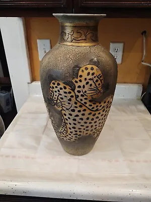 $110.49 • Buy Vintage Stoneware Vase Cat Design 19  Tall Decorative Pottery 