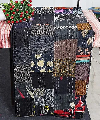 Vintage Patchwork Kantha Bedspread Indian Handmade Quilt Throw Silk Blanket Boho • $70.49