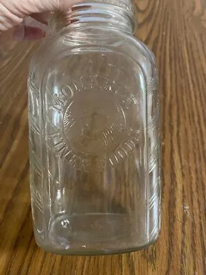 Vintage Monarch Finer Foods Glass Jar Embossed Lion Head Chevron Sides With Lid • $15