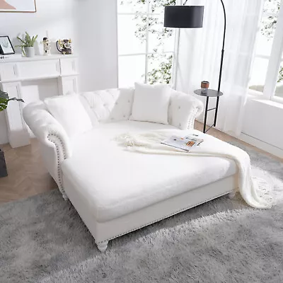 63  Teddy Velvet Loveseat Chaise Lounge Couch Indoor Sofa 2-Seater CouchWhite • $679