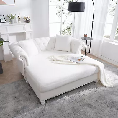 White Oversized Loveseat Chaise Lounge Indoor Sofa With Tufted Back &Rolled Arm • $569