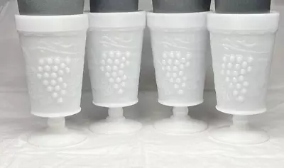 Vintage Milk Glass Grape Design Ice Tea/Water Footed Tumbler 12oz 5.75  Set Of 4 • $12.75