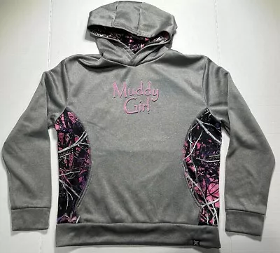 Moon Shine Hooded Sweatshirt Women's M Muddy Girl Gray Pink Camo Hoodie • $23.70