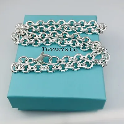 Tiffany & Co 18  Silver Round Link Rolo Chain Necklace Mens Unisex • $485