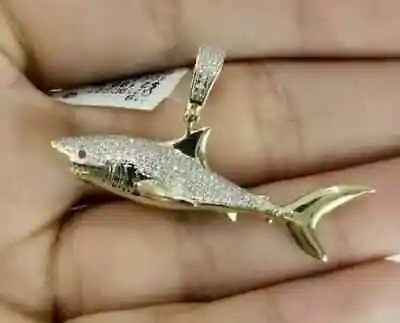 2CT Round Moissanite Men's Shark Fish Fancy Pendant Charm 14K Silver Gold Plated • $165.24