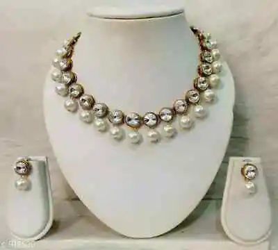 Indian Bollywood Gold Plated Kundan Choker Bridal Necklace Earrings Jewelry Set • $17.09