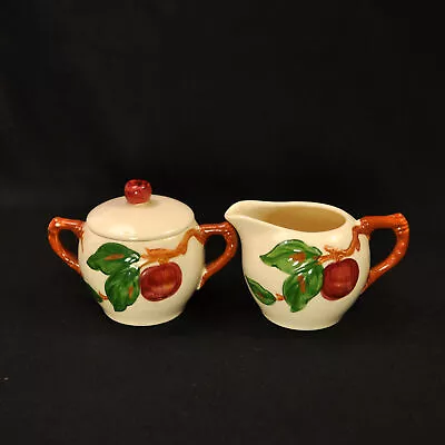 Franciscan Apple Creamer Sugar Embossed Red Green Brown 1953-58 Hand Painted USA • £51.06