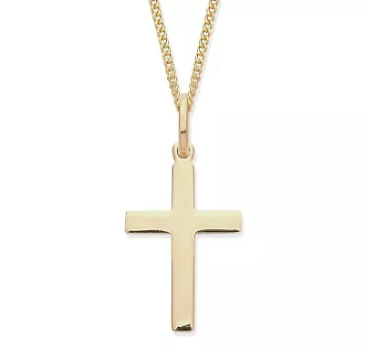 9ct Yellow Gold Plain Cross Pendant / Necklace + 18 Inch Chain • £64.95
