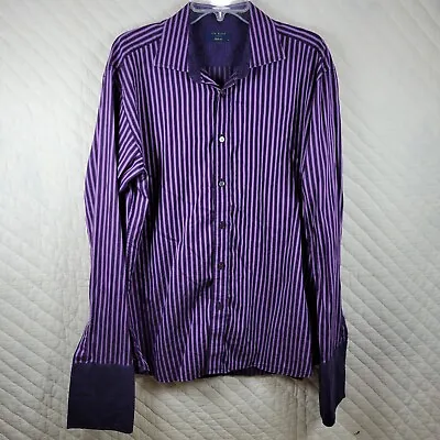 Ted Baker Archive Mens LS Striped Shirt 17 Purple Blue Contrasting French Cuffs • $12.88