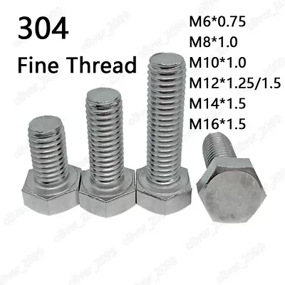 Fine Thread 304 Stainless Steel Hexagon Bolts Hex Head Screws M6 M8 M10 M12 M16  • $51.16